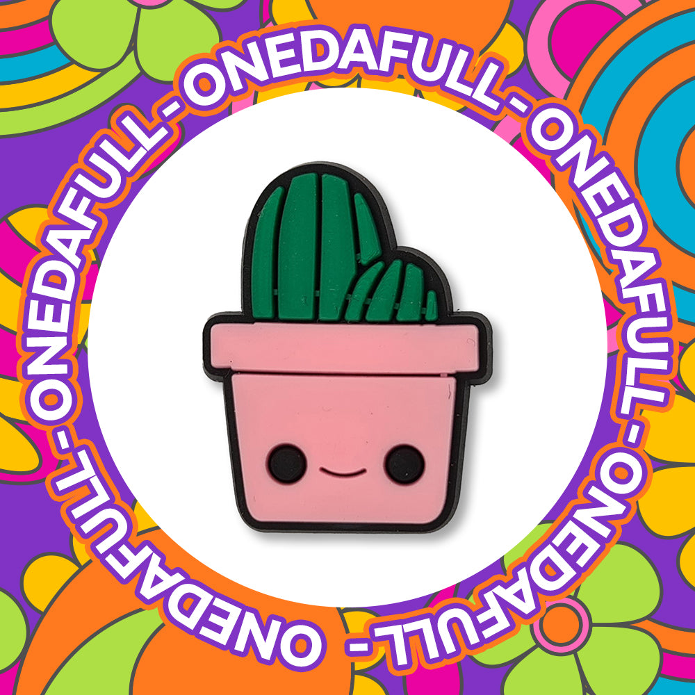 Pink Potted Smiling Cactus Clog Charm
