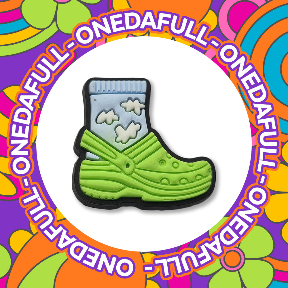 Green Croc with Sock Charm: Funny Clog Decoration