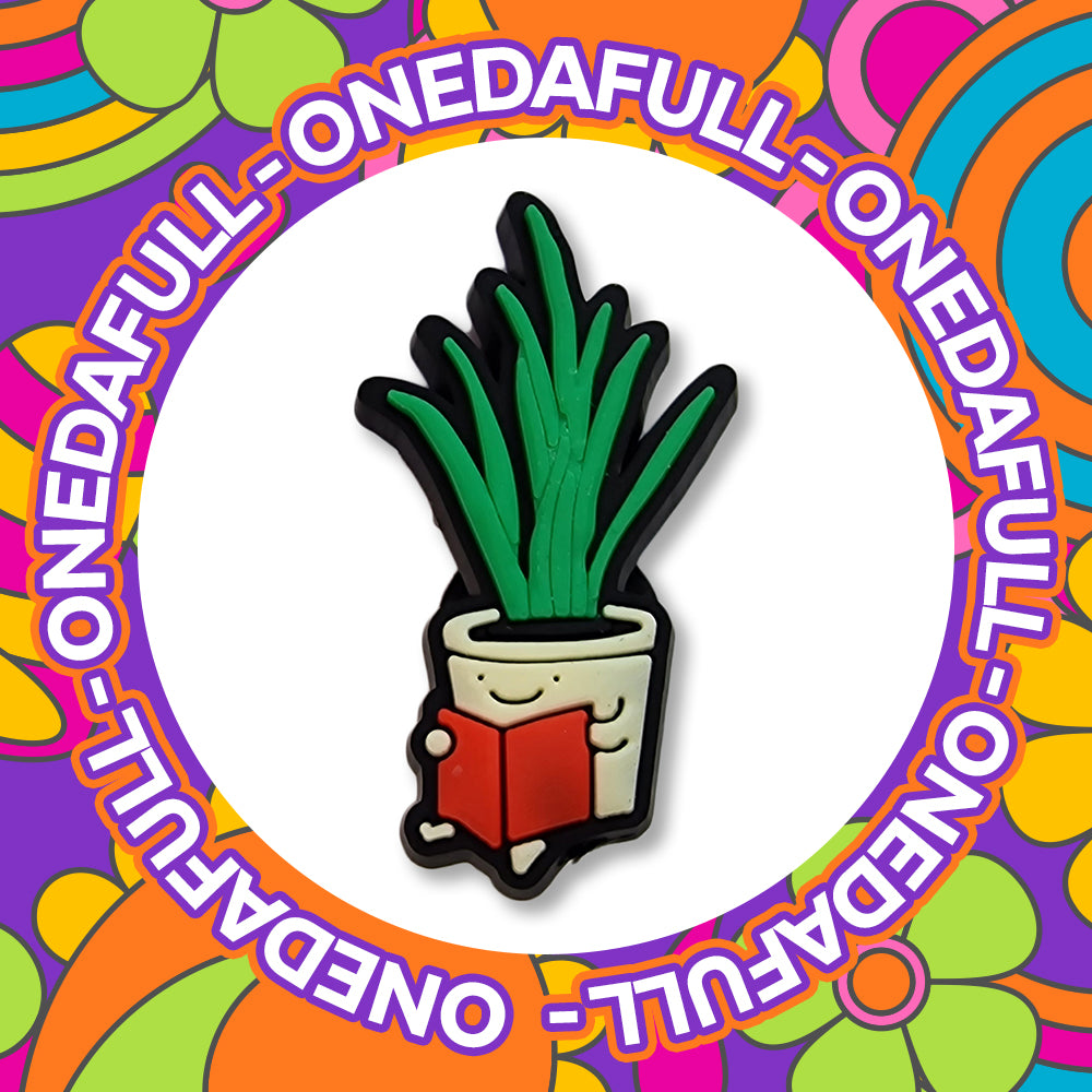 Super Cute Pot Smiling Reading A Book Croc Charm - Nature