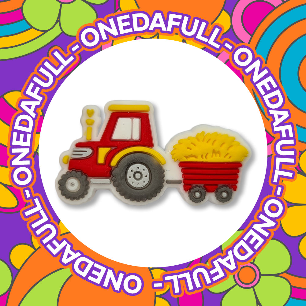 SUPER CUTE Red Farm Tractor With Trailer Charm To Fit Crocs/Clogs - Country