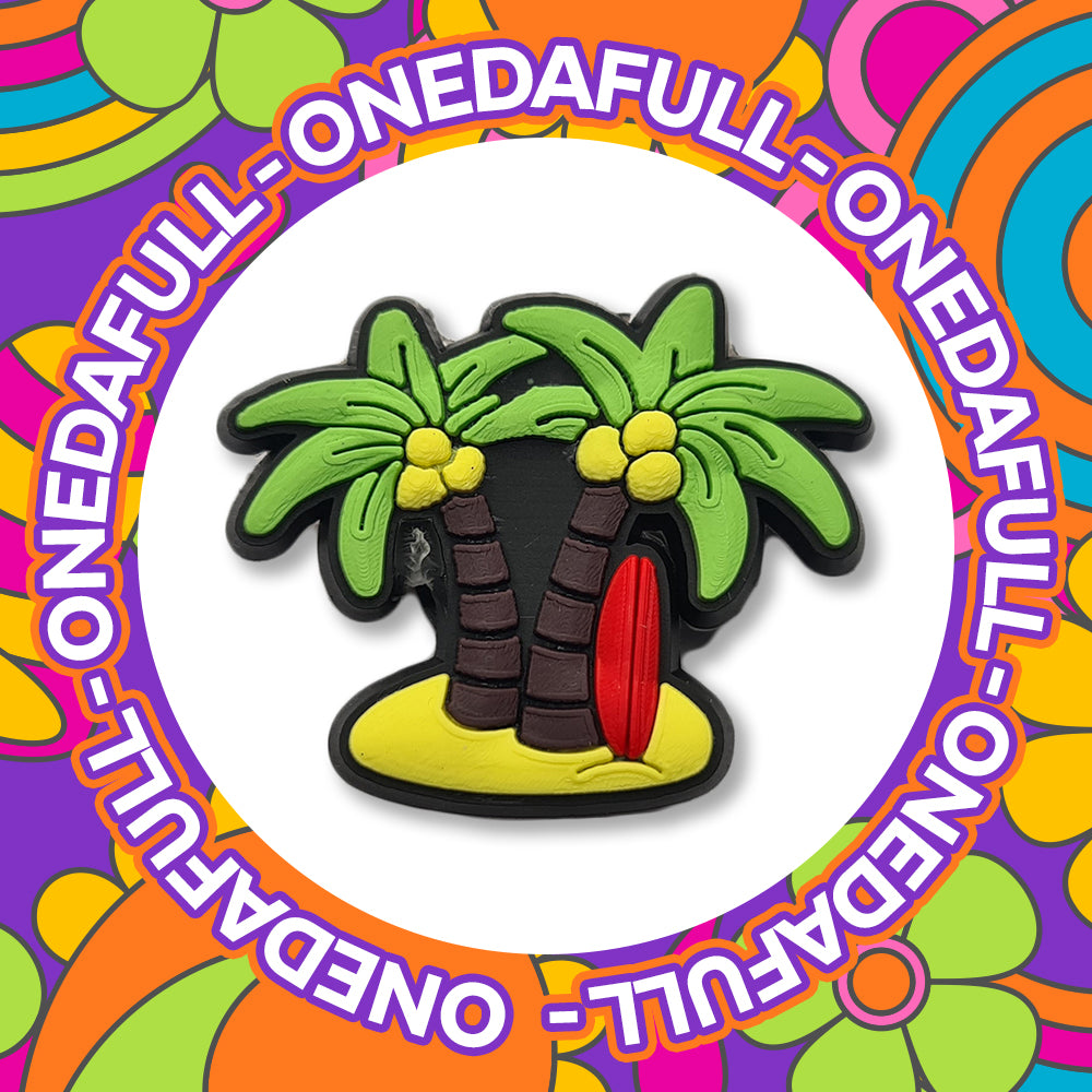 Palm Tree Surfboard Croc Charm: Beach Holiday Clog Decoration