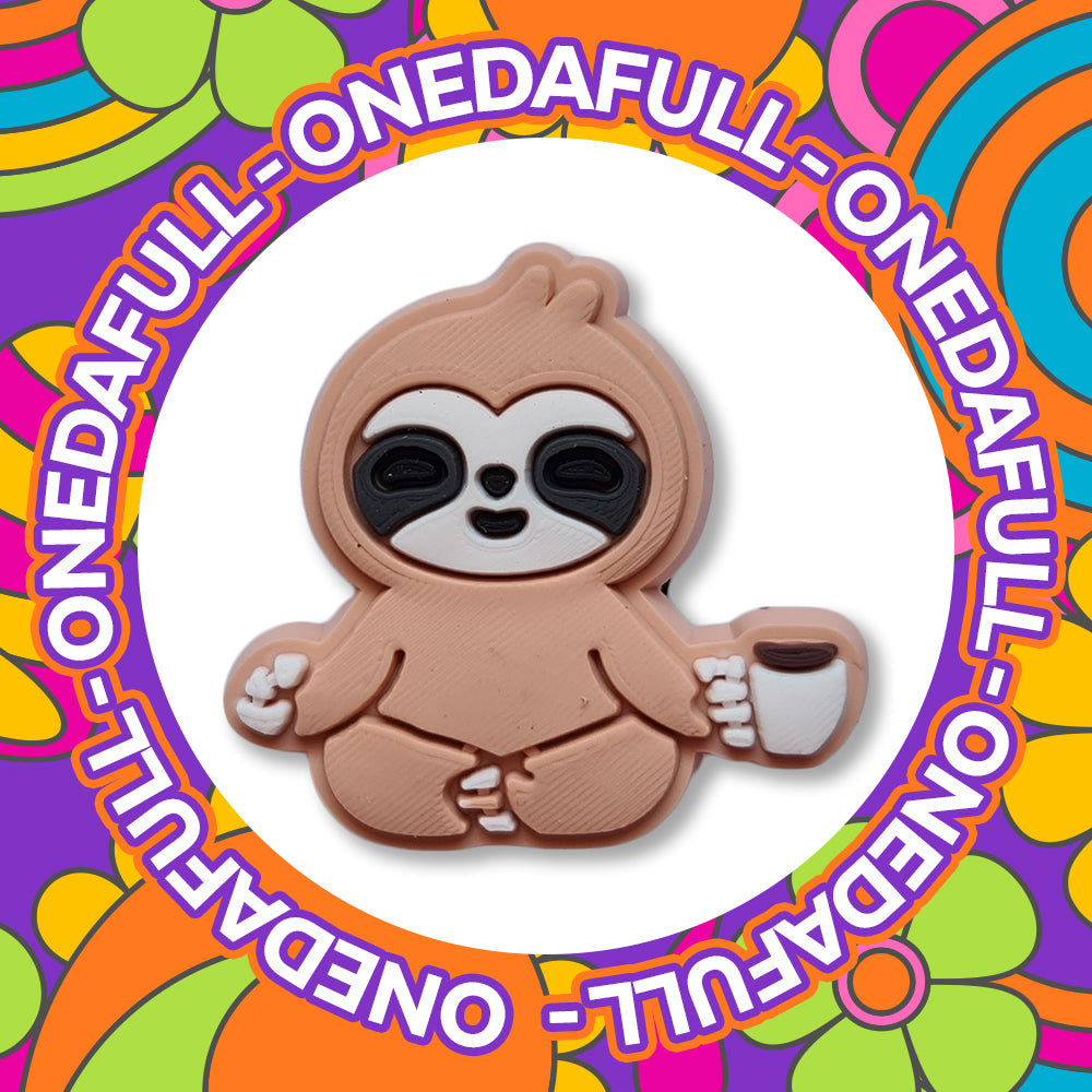 Meditation Zen Baby Sloth With A Cup Of Coffee Charm To Fit Crocs