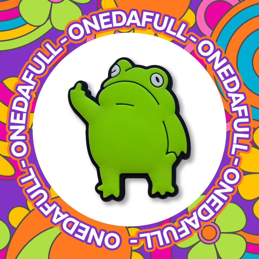 Grumpy Green Frog Toad Giving The Middle Finger Charm To Fit Crocs