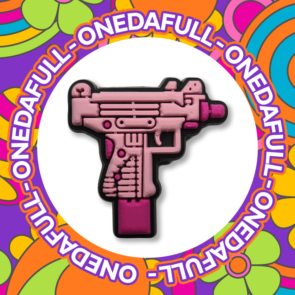 SUPER CUTE Pink Uzi Machine Gun - GANGGANG Charm To Fit Crocs/Clogs - 3D - Funny