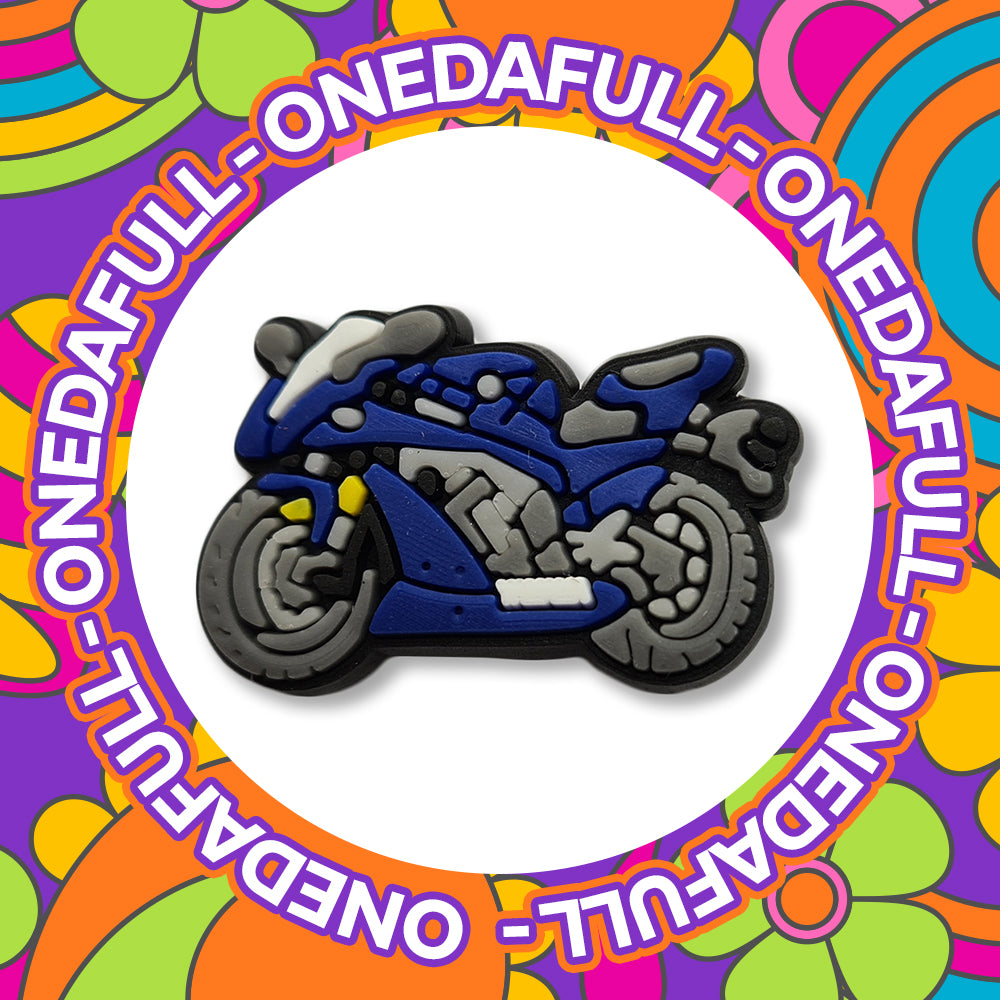 Blue Motorcycle Croc Charm: Road Bike Clog Decoration