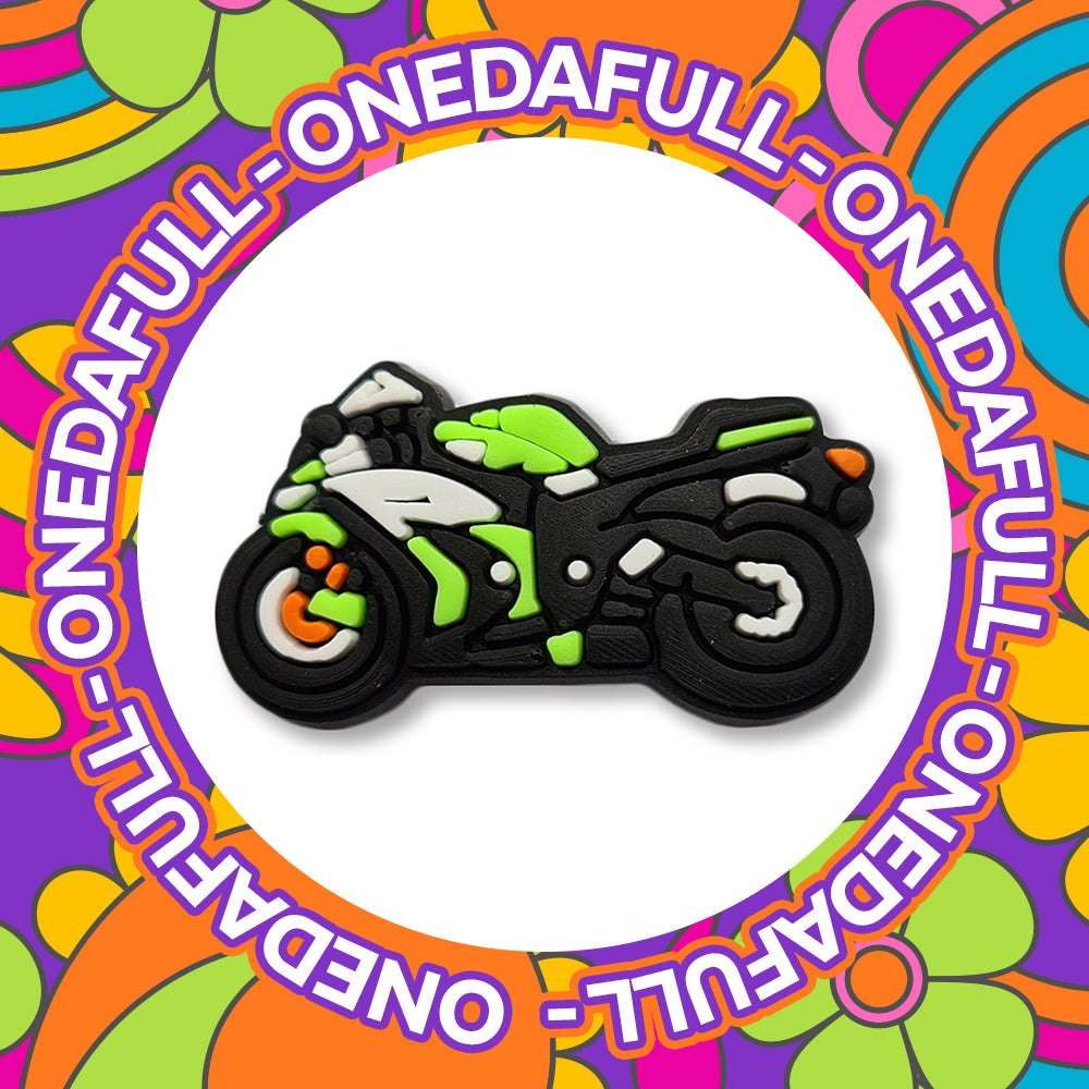 Green Motorcycle Croc Charm: Road Bike Clog Decoration