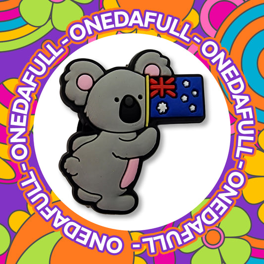 Super Cute Chunky Baby Koala Bear Holding Australia Flag Croc Charm