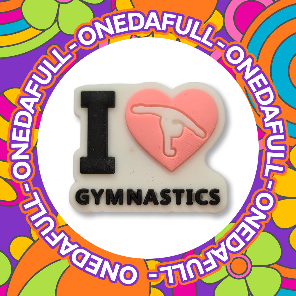 Super Cute I Love Gymnastics Heart Croc Charm - Happy Sport Music