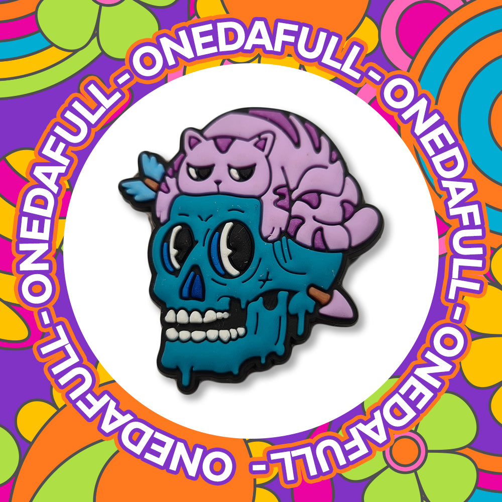 Weird Creepy Moody Cat Sat On A Skull Charm To Fit Crocs/Clogs - 3D - Funny