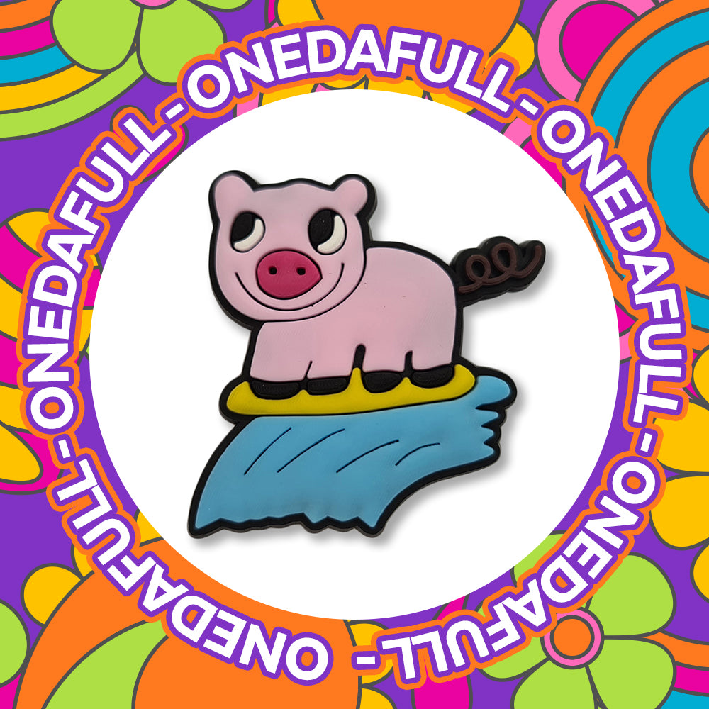 SUPER CUTE Chunky Surfing Pig On A Wave Charm To Fit Crocs/Clogs - Farm Animal