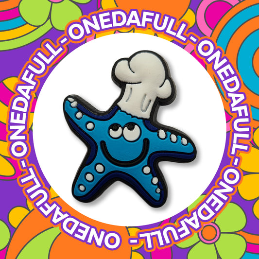 SUPER CUTE Blue Star Fish With Chef Hat Cook Charm To Fit Crocs/Clogs - OCEAN