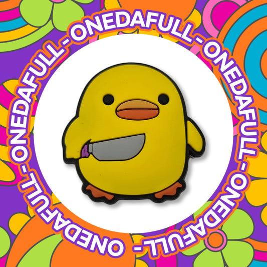 Super Funny Cute Yellow Rubber Duck With A Knife Charm To Fit Crocs/Clogs - Animal Bird