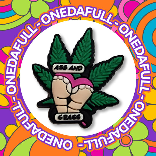STONER - Happy Baked Naughty Grass & A** Leaf Charm To Fit Crocs/Clogs - Smoker - Green - Ganja - Herbal