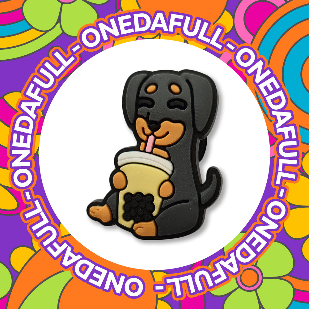 Super Cute Sausage Dog Puppy With Drink Dachshund Dog Charm To Fit Crocs/Clogs