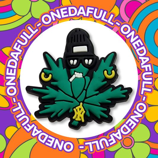 STONER - Smiling 90s Gangster Leaf Charm To Fit Crocs/Clogs - Smoker - Green - Ganja - Herbal