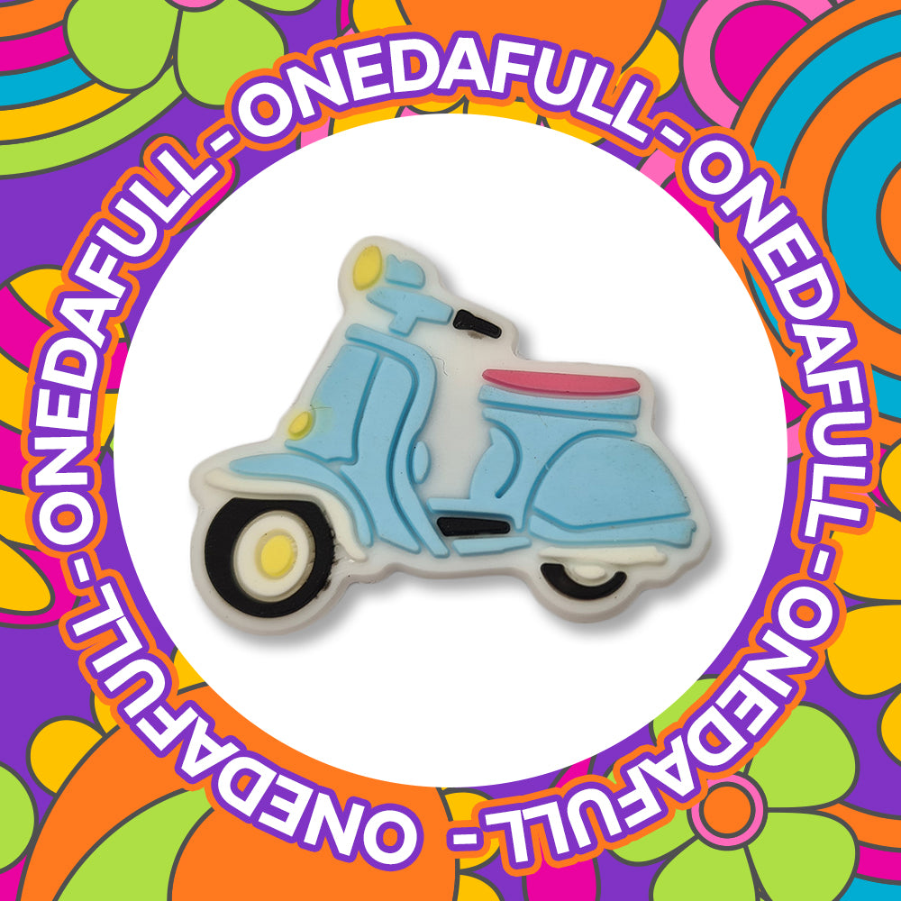 Super Cute Baby Blue Vespa Moped With Pink Seat Charm To Fit Crocs/Clogs - Mods