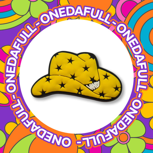 Super Cute Yellow & Black Star Cowboy Hat Croc Charm - Horse Riding