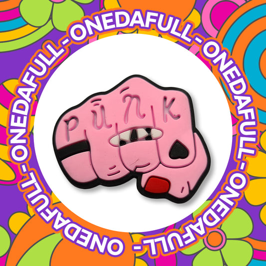 Super Cute Punk Pink Fist With Rings And Tattoos Charm To Fit Crocs/Clogs