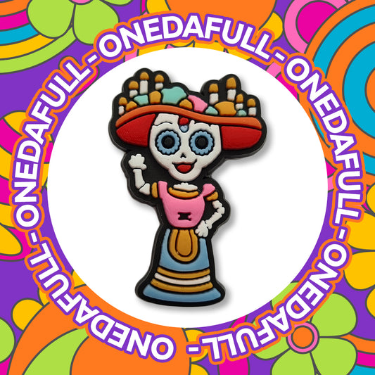 SUPER CUTE Woman Sugar Skull Tattoo Waving Charm To Fit Crocs/Clogs