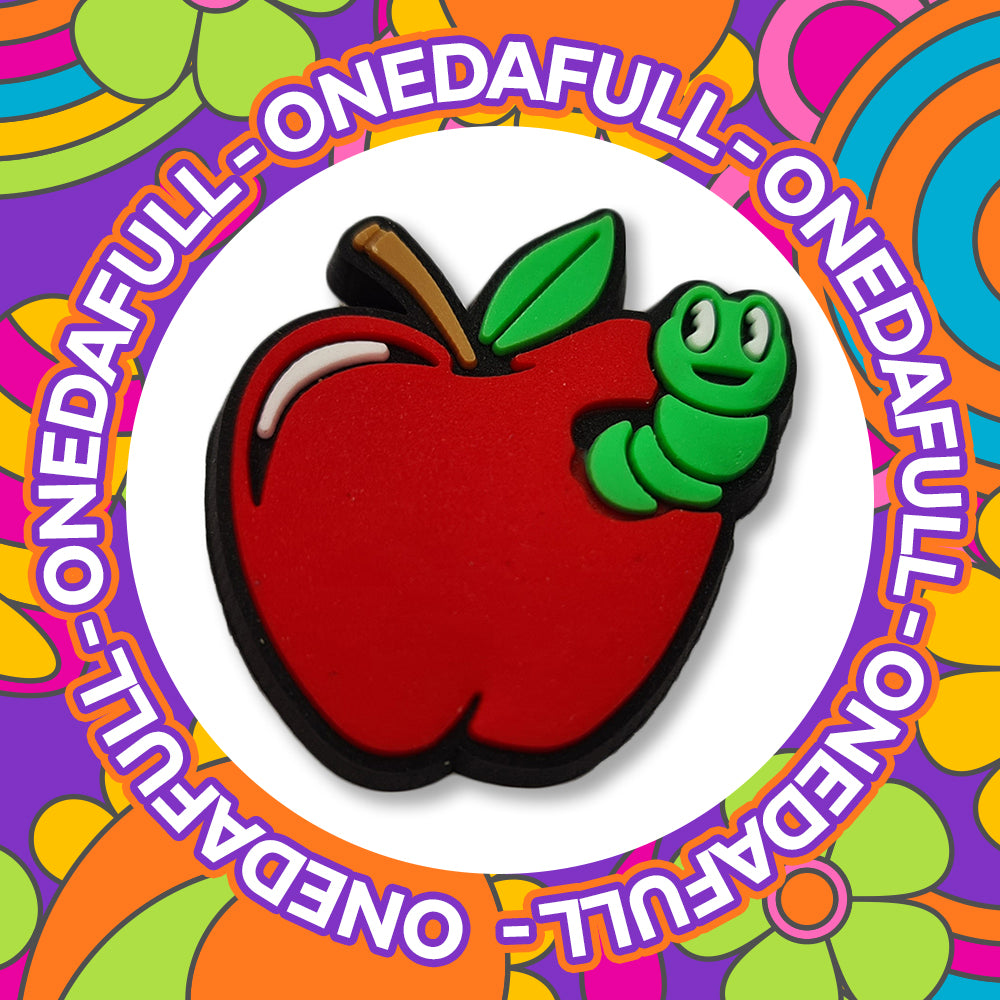 Super Cute Happy Worm In Apple Charm To Fit Crocs/Clogs - Fruit Food