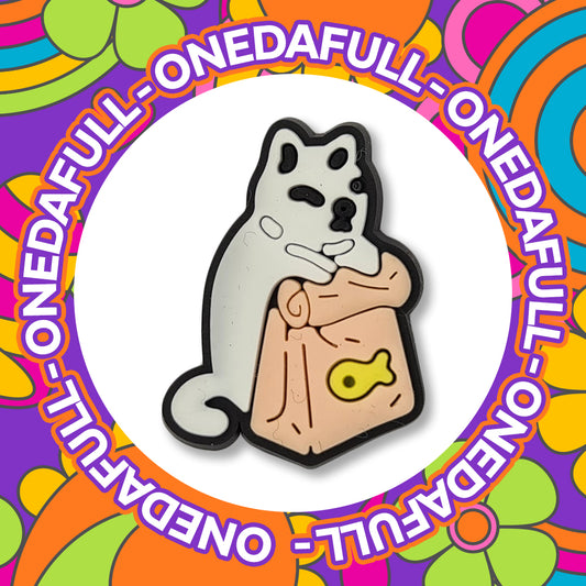 White Kitten Cat With A Packed Lunch Clog Charm