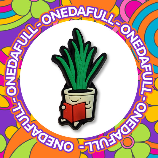 Super Cute Pot Smiling Reading A Book Croc Charm - Nature