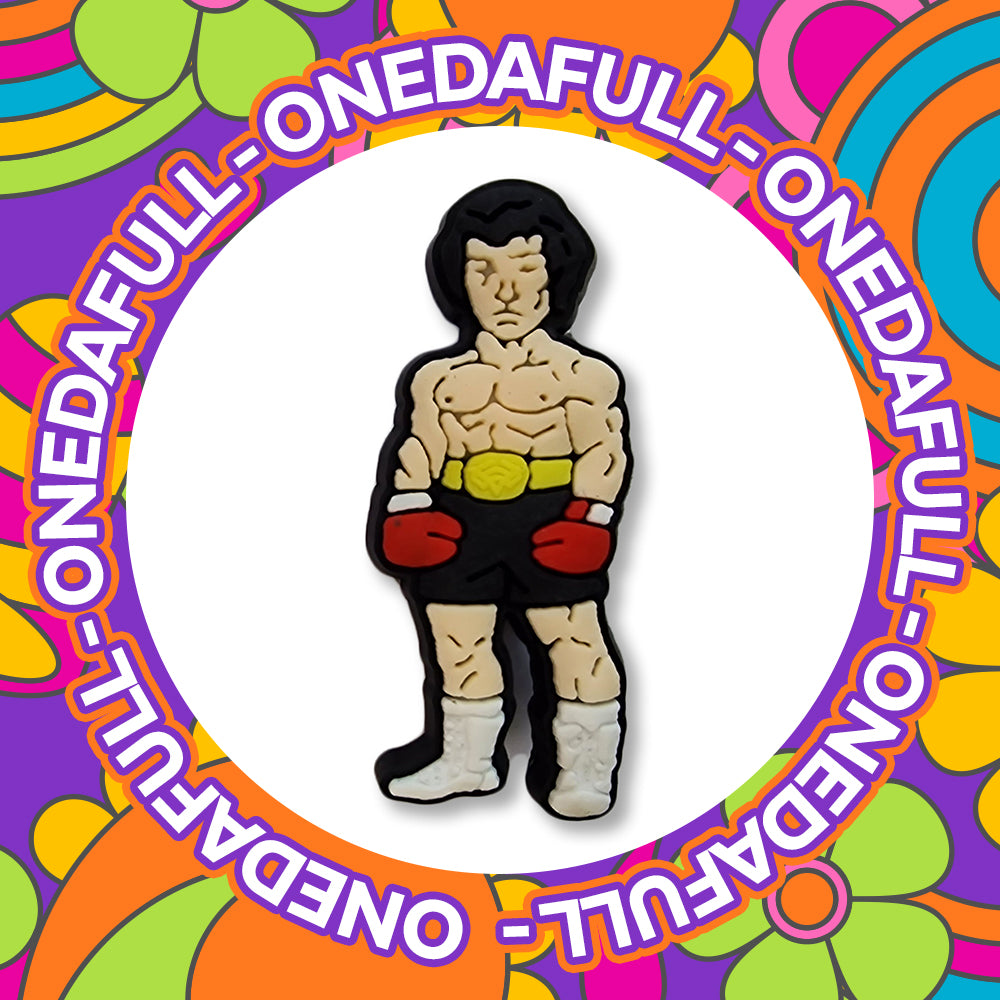 Super Cute Black Haired 80's Boxing Film Fighter Boxer Croc Charm - Sport