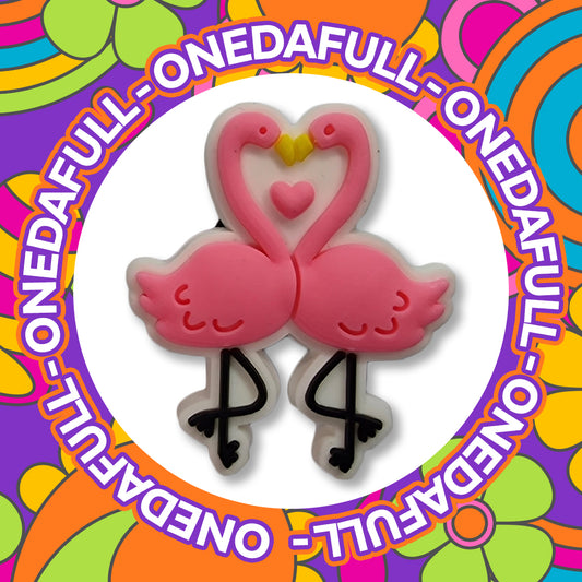 Super Cute In Love Heart Pink Flamingo Croc Charm - Animal