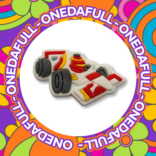 F1 Style Racing Red/White Car - Formula One Track Charm To Fit Crocs/Clogs
