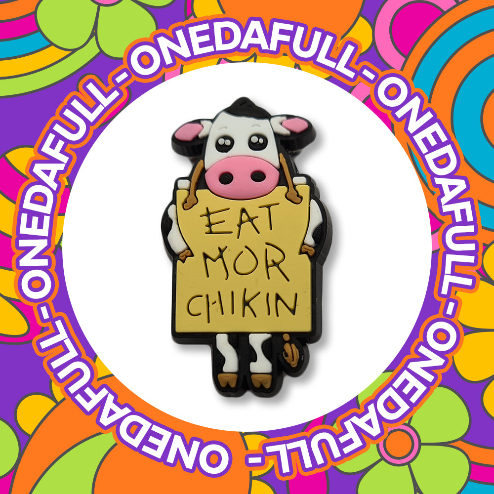 Protesting Cow Croc Charm: Funny 'Eat More Chicken' Clog Decoration