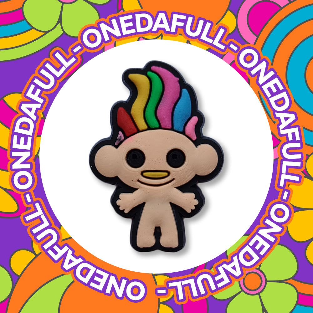 Retro Rainbow Haired Troll Doll Charm To Fit Crocs