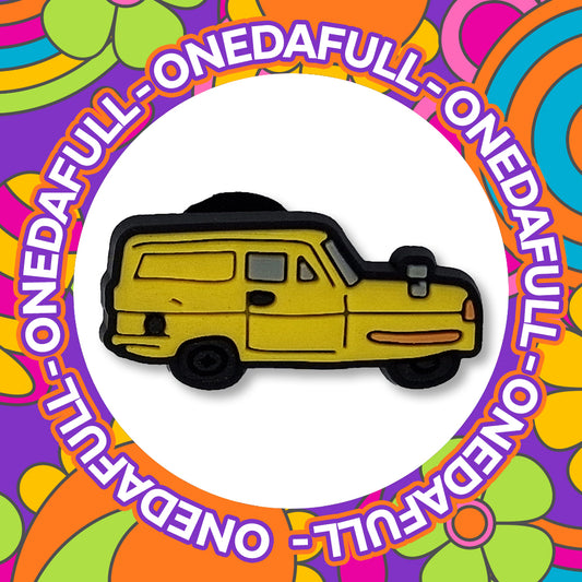 Yellow Trotter Three Wheeler Van Croc Charm - Funny Retro