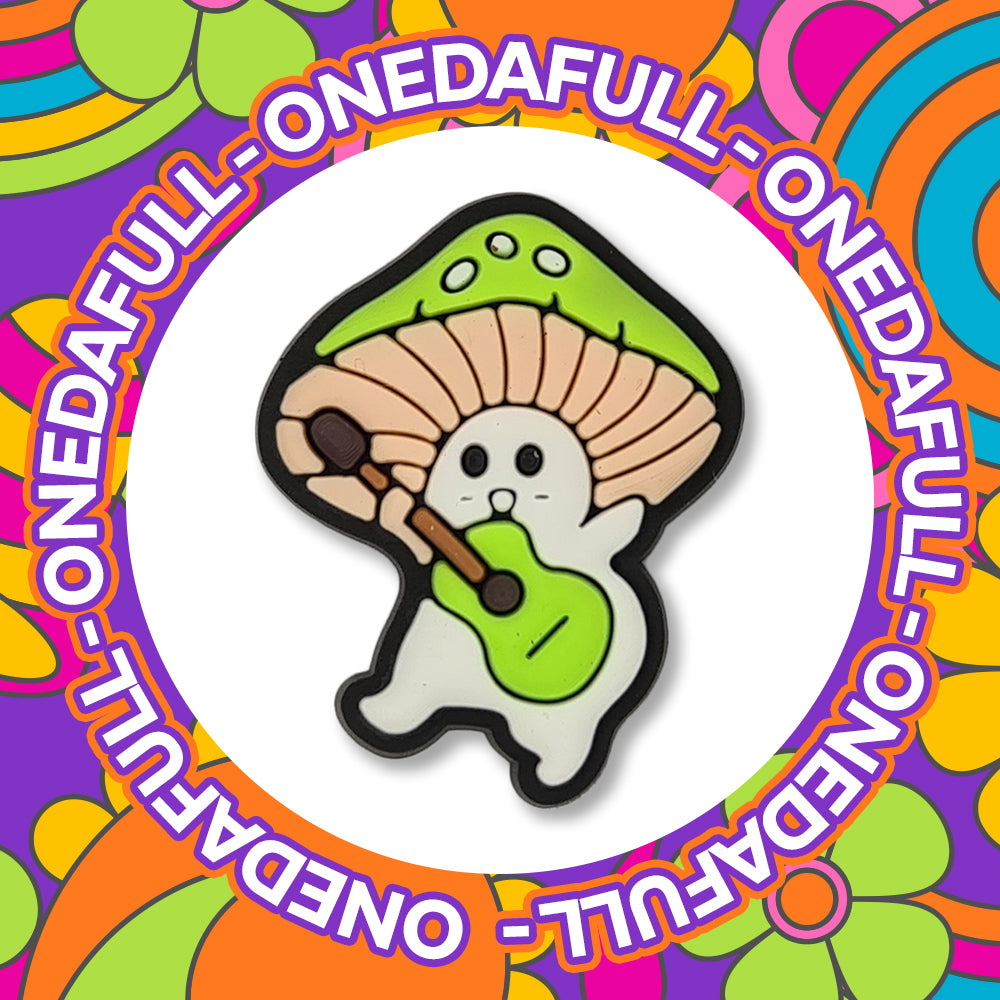 Baby Green Mushroom Toadstool Playing The Guitar Clog Charm