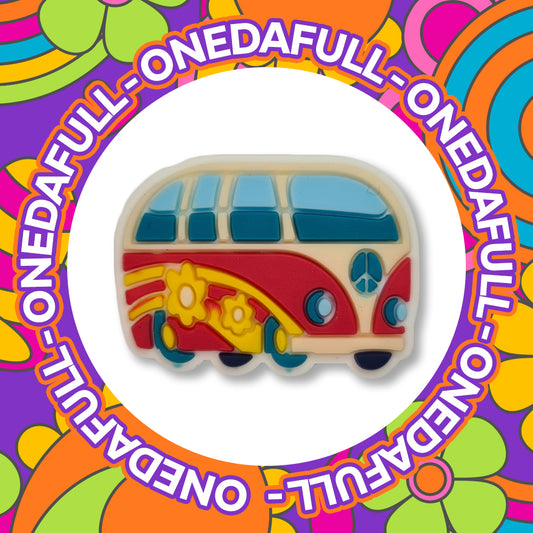 Camping - Red Camper Hippy Love Bus Happy Charm To Fit Crocs/Clogs - RETRO