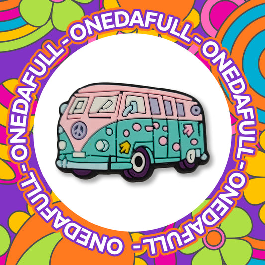Camping - Camper Hippy Love Bus Happy Charm To Fit Crocs/Clogs - RETRO