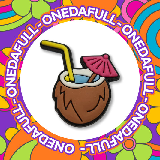 Super Cute Coconut Cocktail With Straw Drink Holiday Charm To Fit Crocs/Clogs