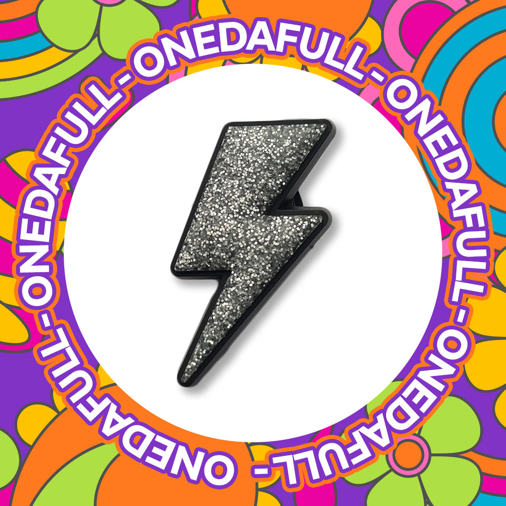 Glitter Silver Lightning Bolt Croc Charm