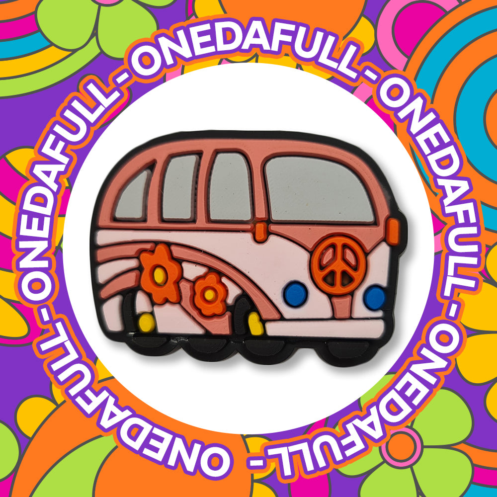 Camping - Camper Hippy Love Bus Happy Charm To Fit Crocs/Clogs - RETRO