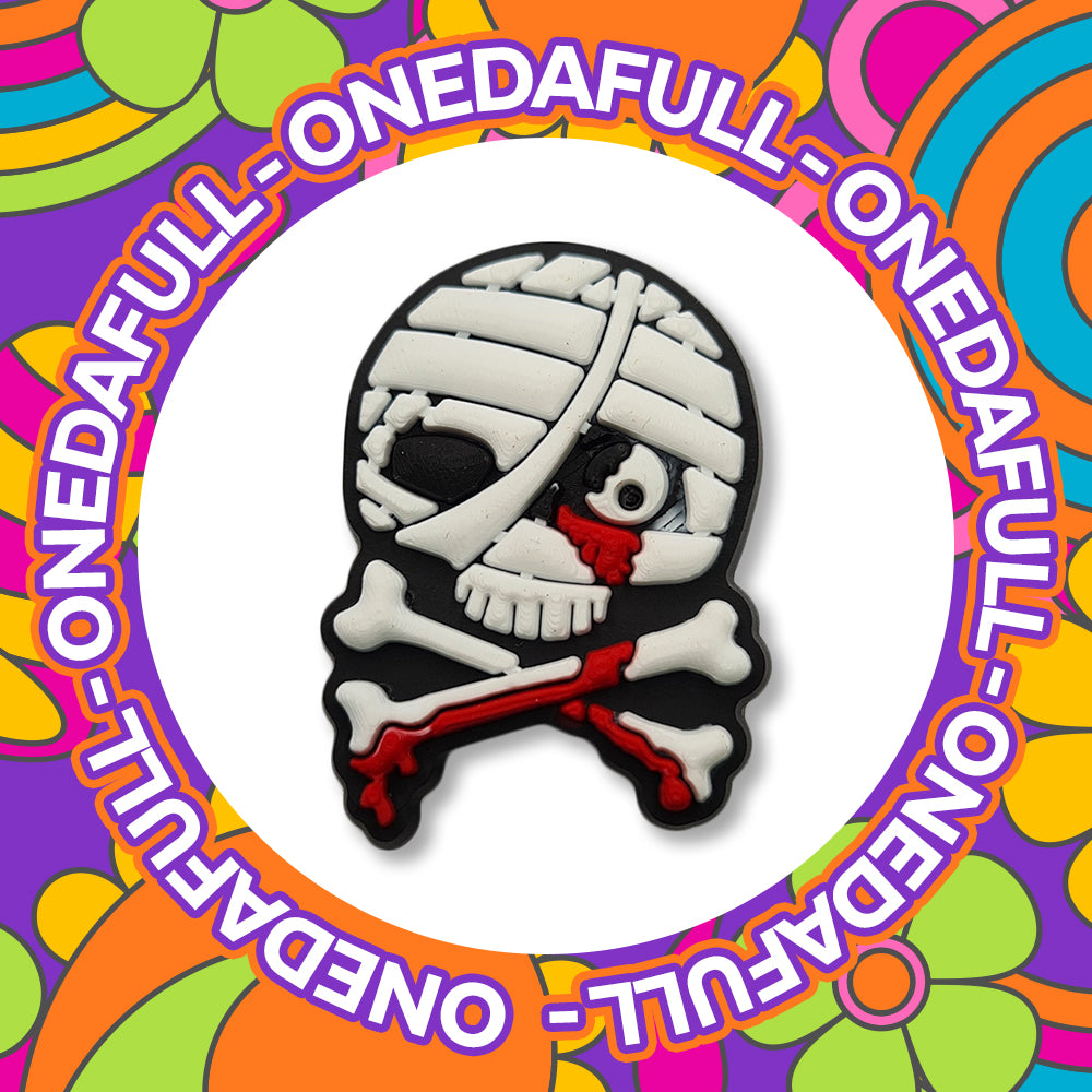 Bleeding Mummy Skull Croc Charm: 3D Skull & Crossbones