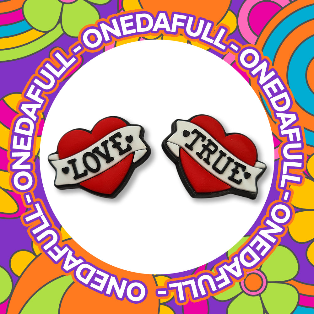 Super Cute True Love Heart Tattoo Double Charm To Fit Crocs/Clogs - Pretty - Retro