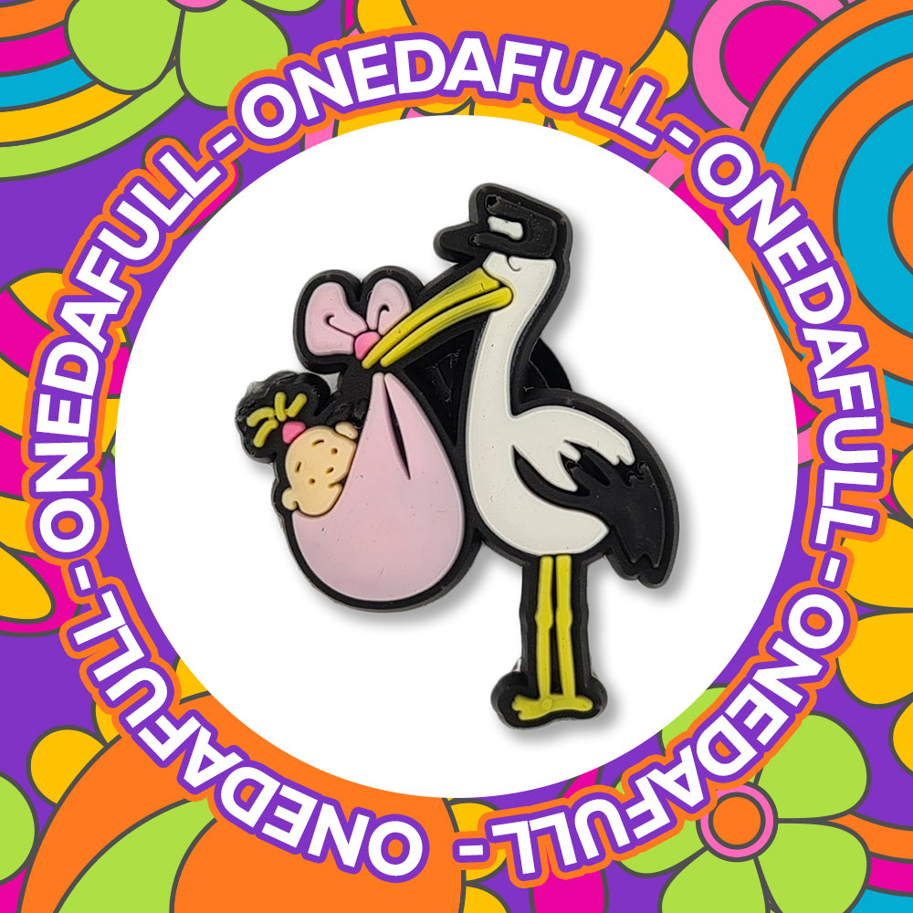 Baby Pink Girl Stork Clog Charm