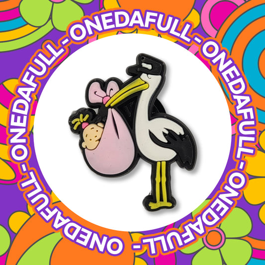 Baby Pink Girl Stork Clog Charm