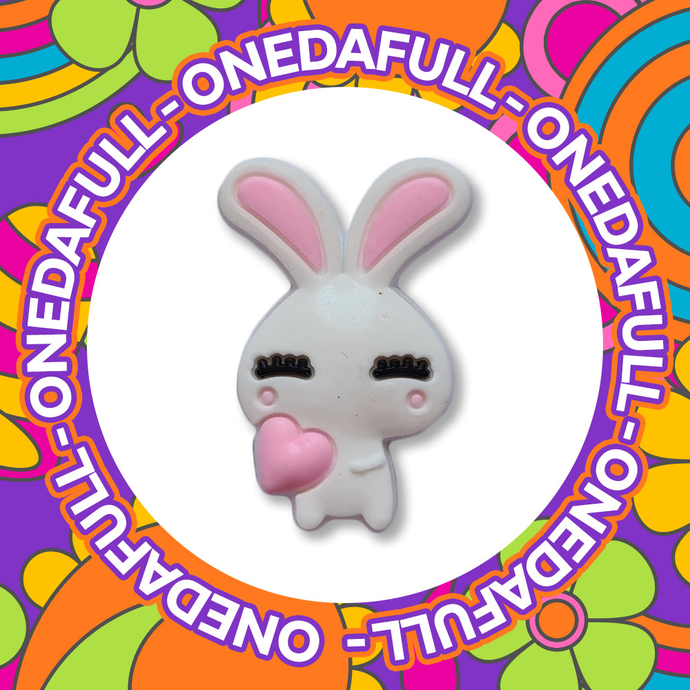 Cute Rabbit Holding A Pink Love Heart Charm To Fit Crocs