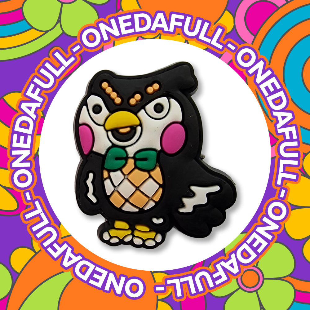 Super Cute Chunky Black Owl With Green Bow Tie Charm To Fit Crocs/Clogs - Bird Beautiful Prey