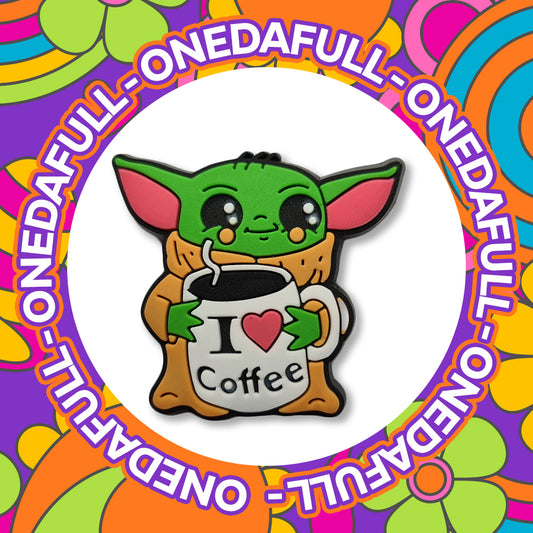 FILM - Charms For Crocs / Shoes - PVC - BABY YODA I Love Coffee - CUTE - 3D PVC
