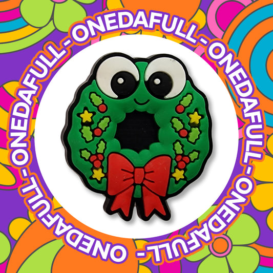 Christmas - Super Cute Smiling Wreath With Red Bow Charm To Fit Crocs/Clogs - Holly Festive