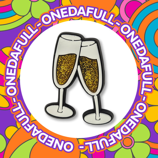 Glitter Champagne Prosecco Toast Clog Charm - Wedding Bride Shoe Decoration