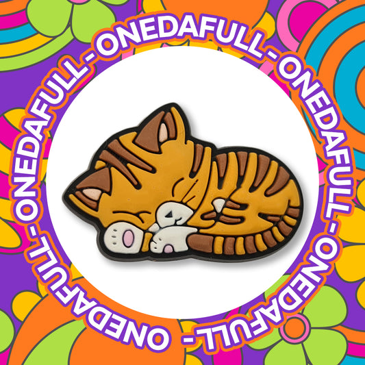 SUPER Cute BABY Sleeping Ginger And Brown Kitten Charm To Fit Crocs/Clogs - CAT