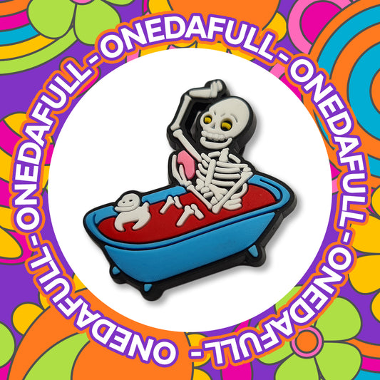 Horror - Skeleton in bath of BLOOD - CUTE - SPOOKY Charm To Fit Crocs/Clogs