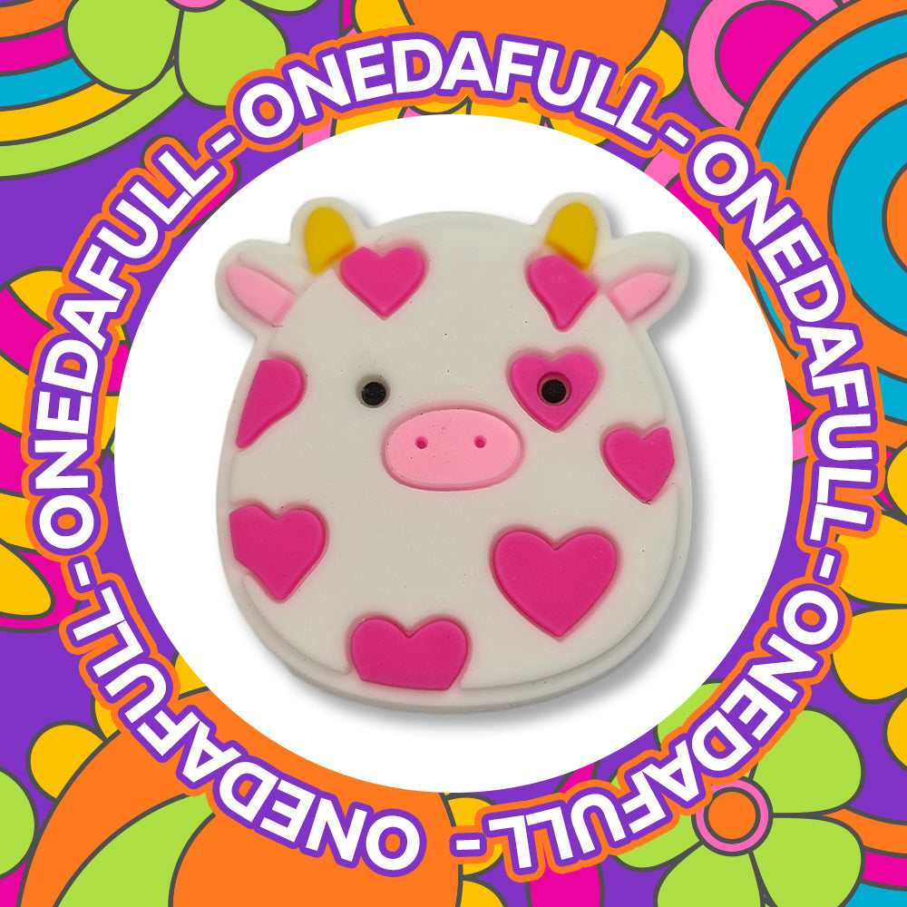 Super Cute Pink Love Heart Chunky Baby Cow Charm To Fit Crocs/Clogs - Animal Farm Nature